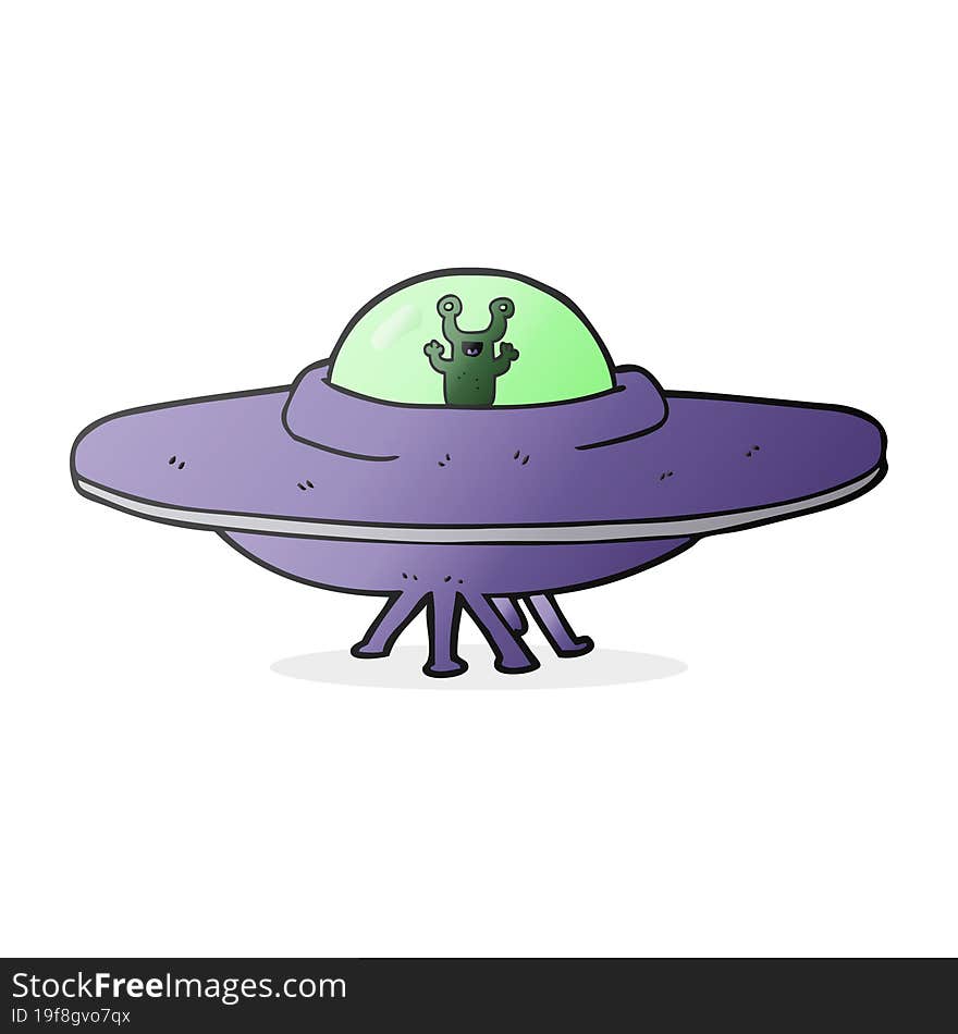 freehand drawn cartoon alien spaceship