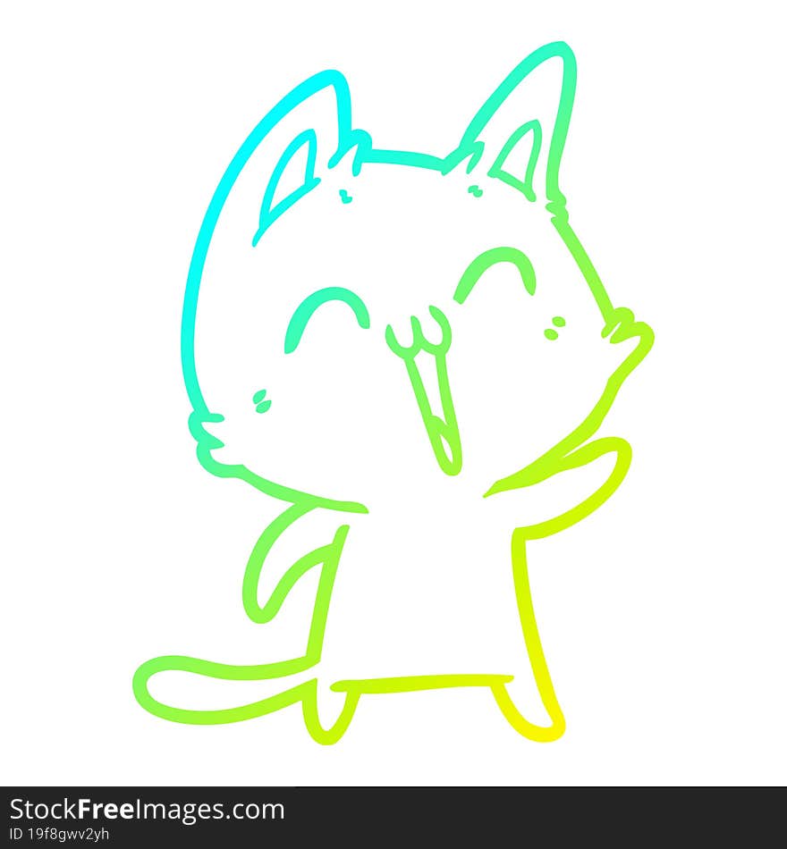 cold gradient line drawing happy cartoon cat meowing