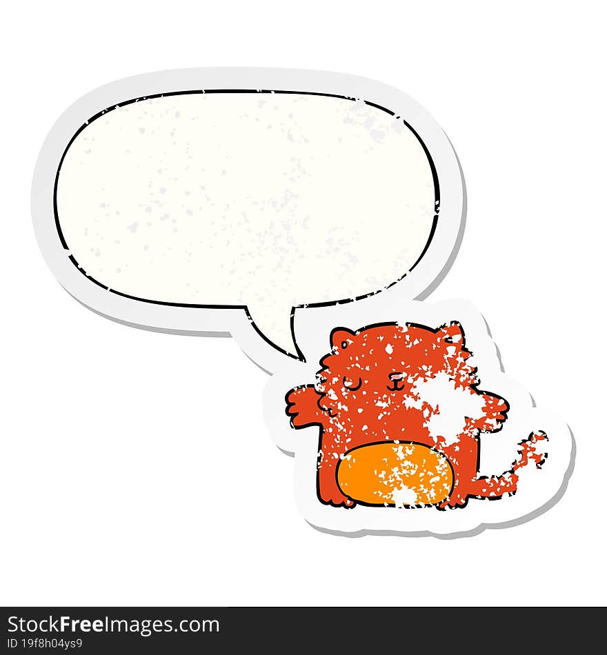 Cartoon Cat And Speech Bubble Distressed Sticker