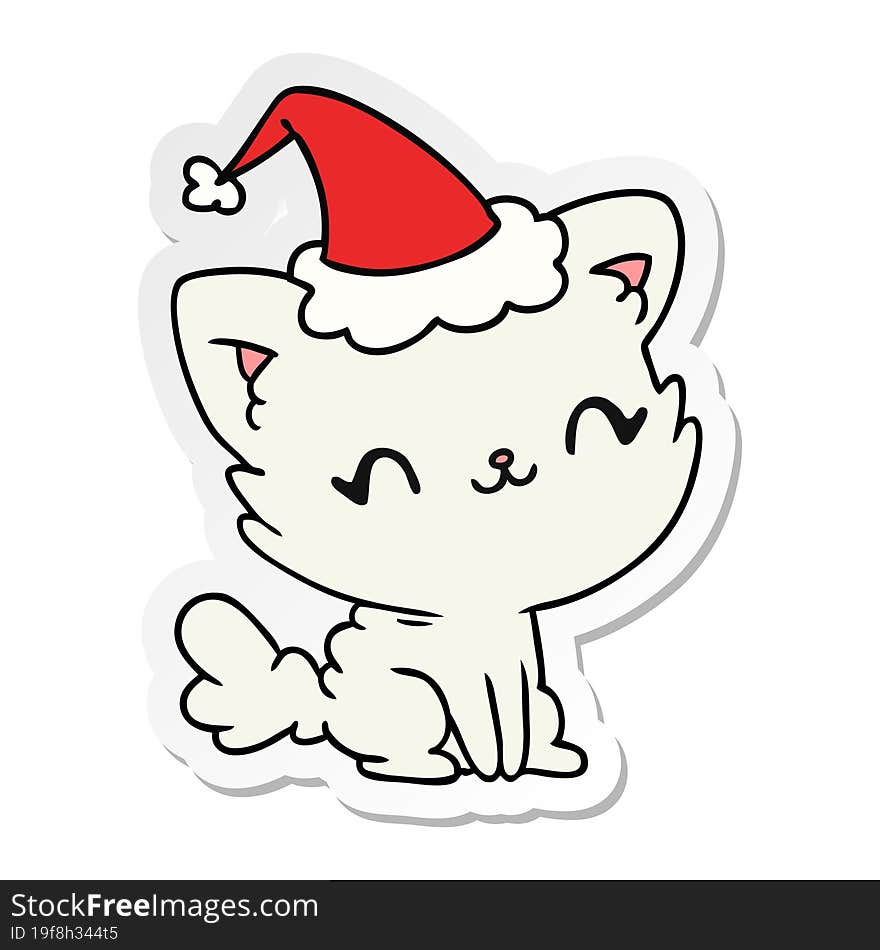 hand drawn christmas sticker cartoon of kawaii cat