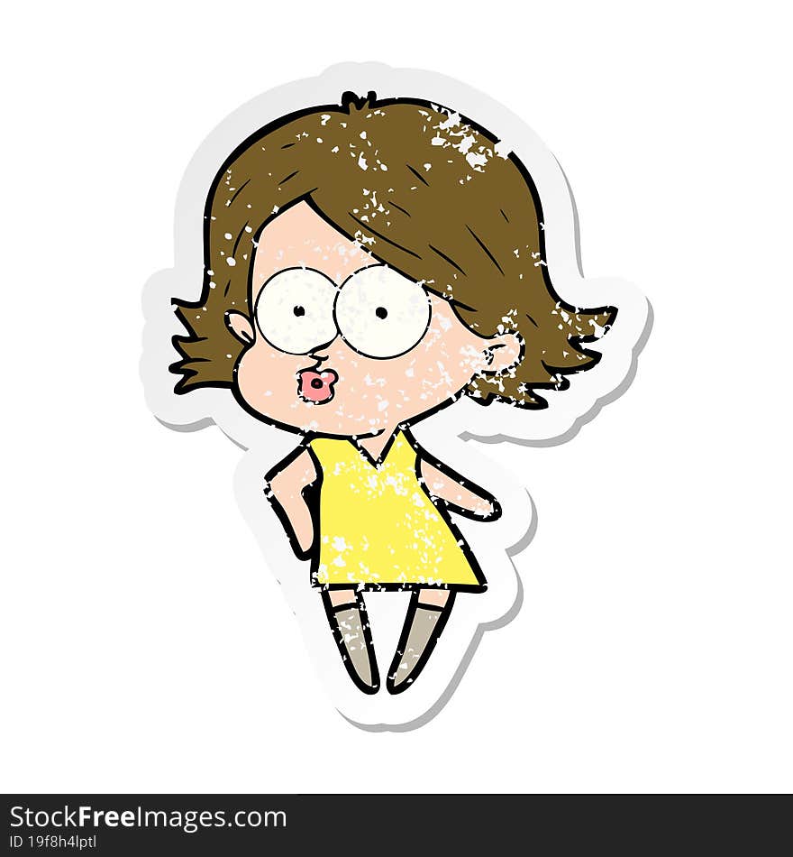 distressed sticker of a cartoon girl pouting