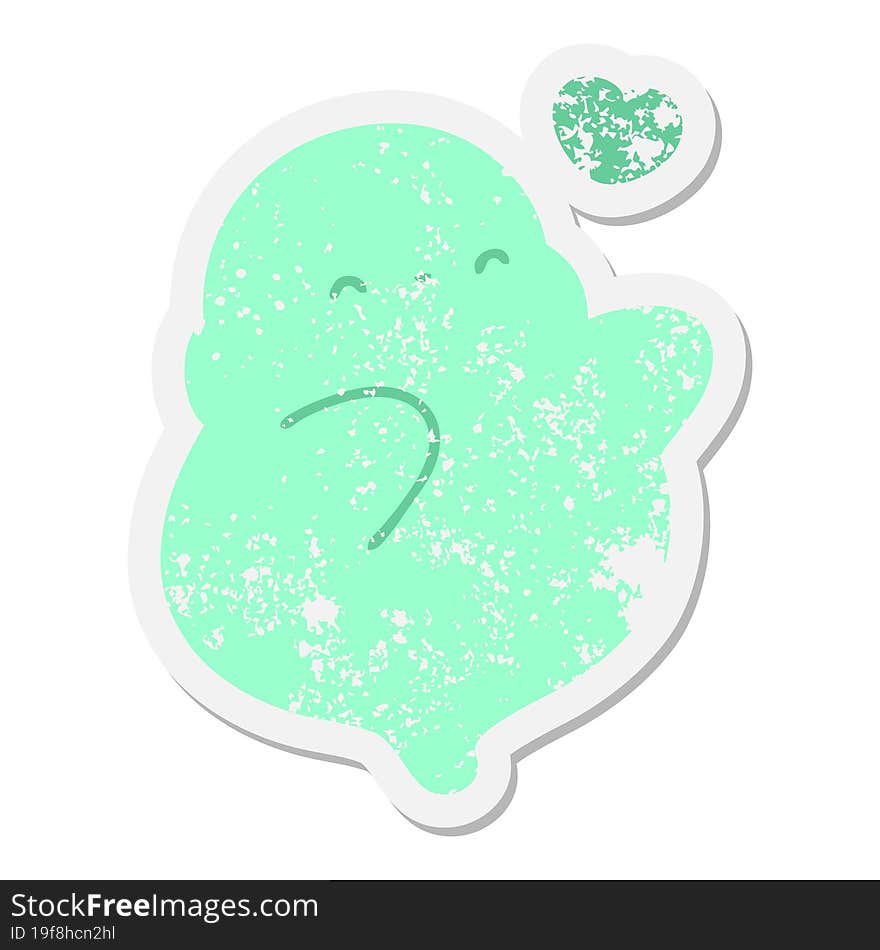 Cute Halloween Ghost In Love Grunge Sticker