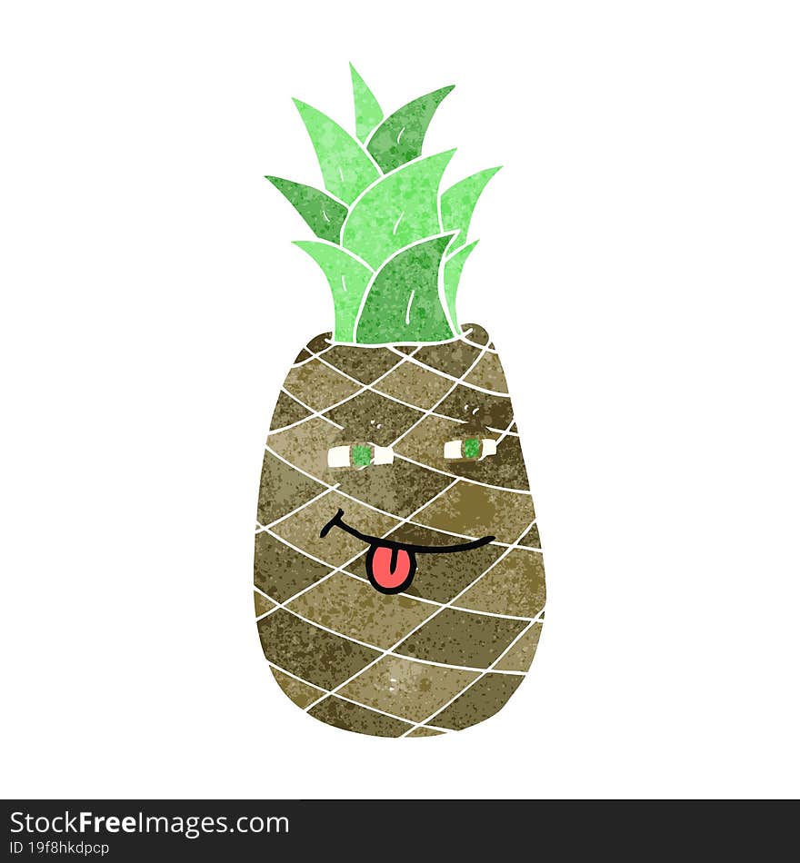 freehand drawn retro cartoon pineapple