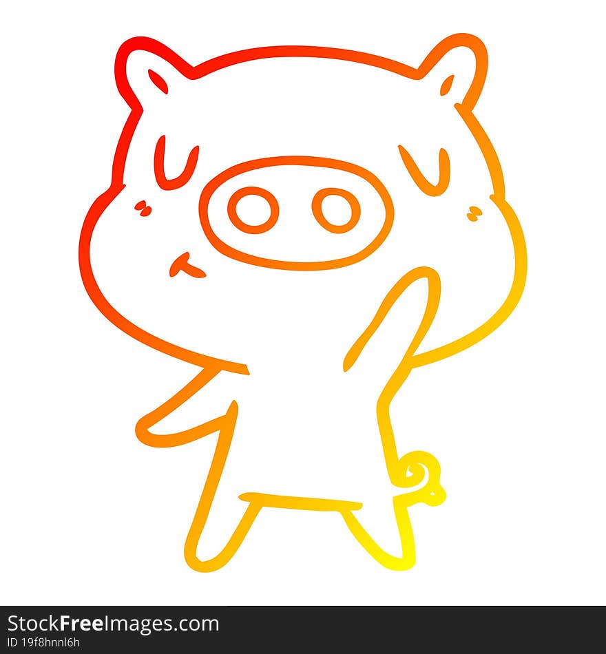 warm gradient line drawing of a cartoon content pig