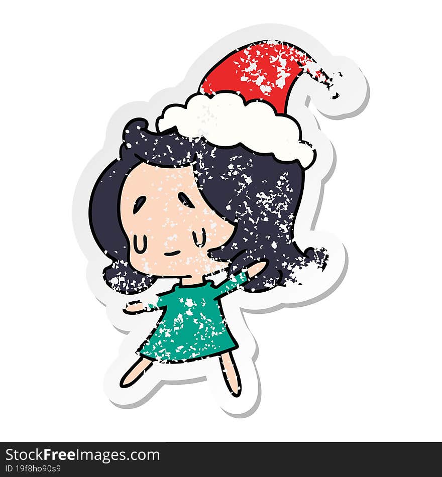 Christmas Distressed Sticker Cartoon Of Kawaii Girl