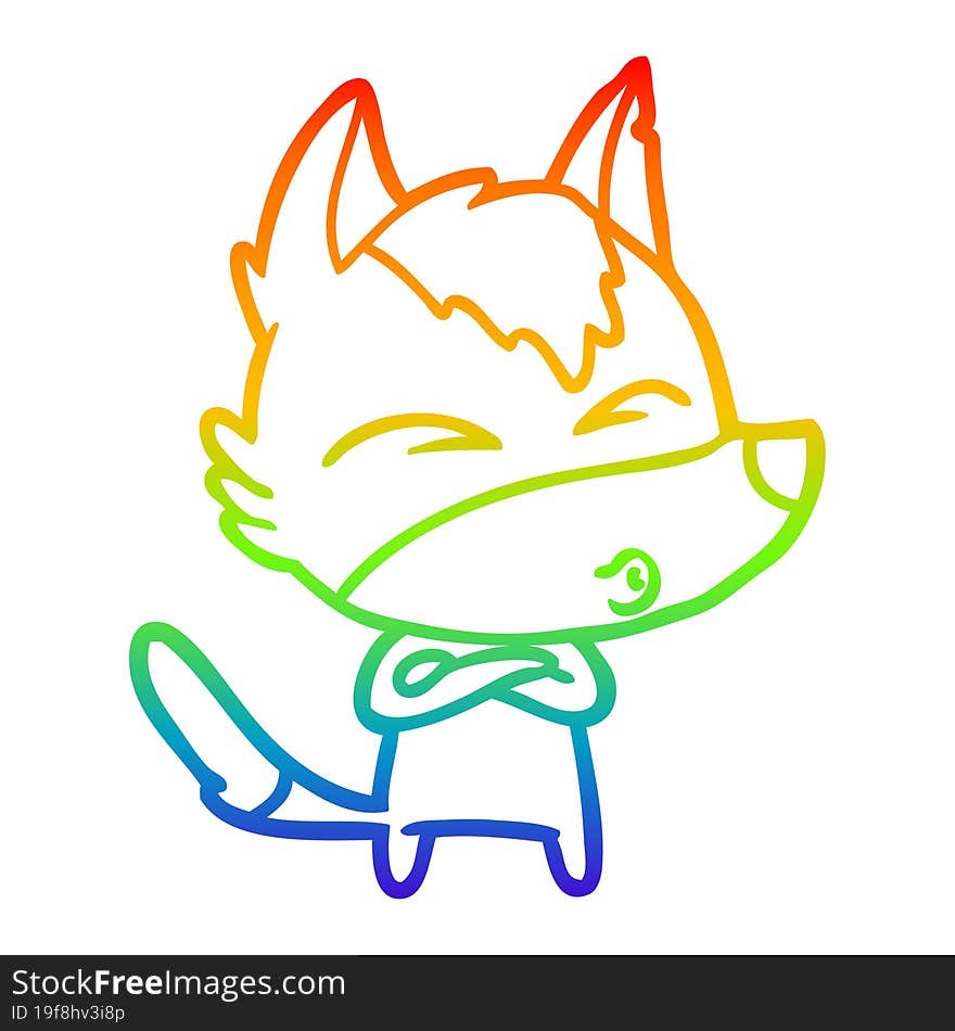 Rainbow Gradient Line Drawing Cartoon Wolf Whistling