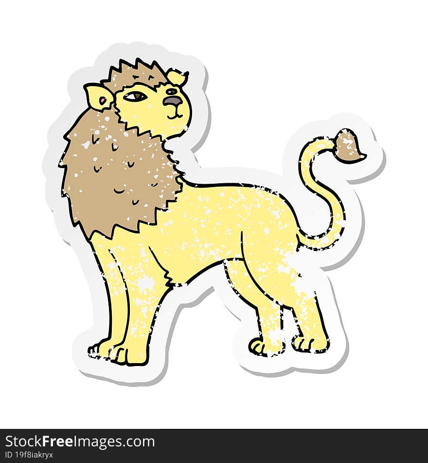 distressed sticker of a cartoon lion