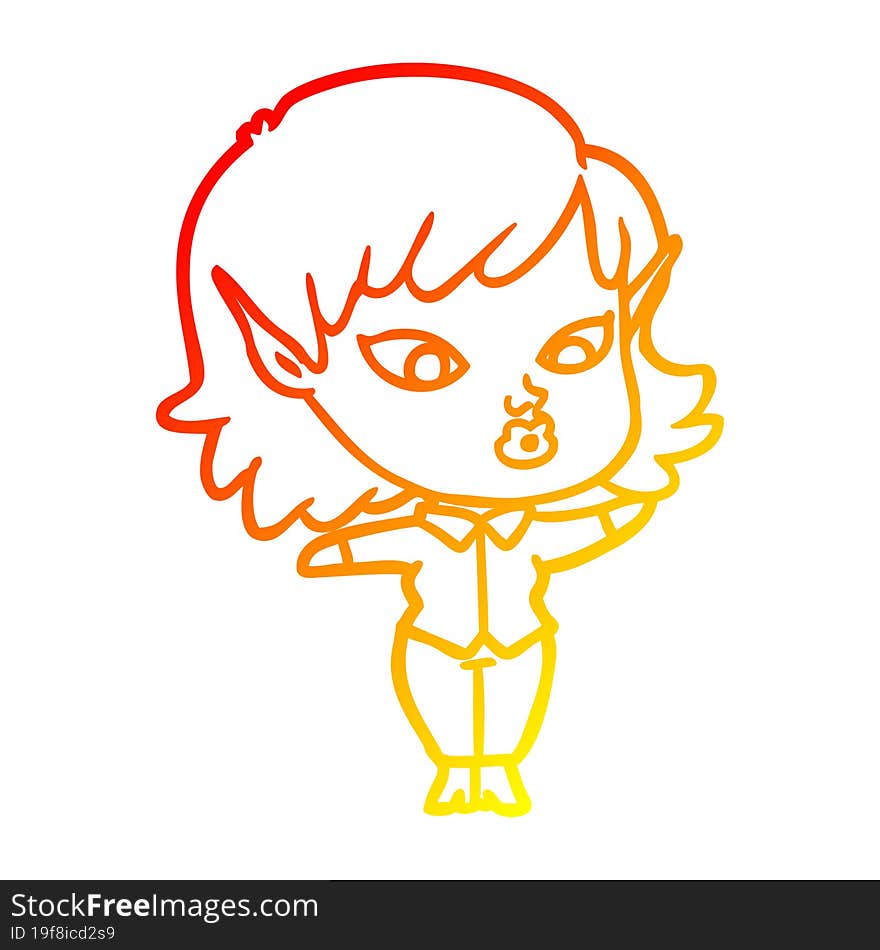 warm gradient line drawing pretty cartoon elf girl