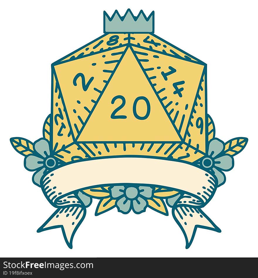 Natural 20 Critical Hit D20 Dice Roll Illustration