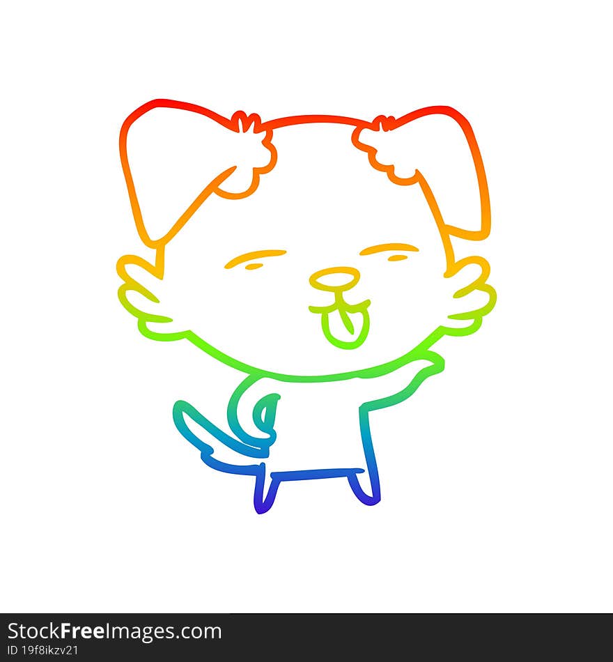 Rainbow Gradient Line Drawing Cartoon Dog Sticking Out Tongue