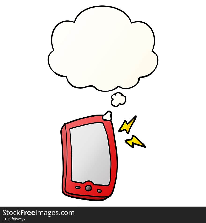 cartoon mobile phone and thought bubble in smooth gradient style