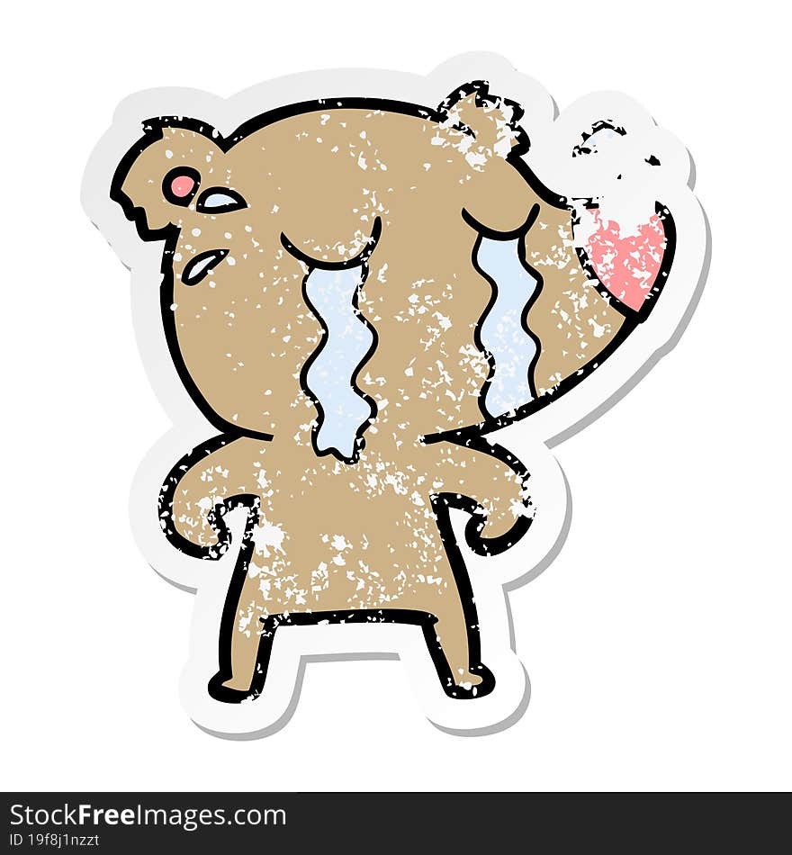 distressed sticker of a cartoon crying bear