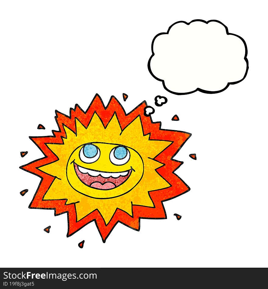 happy freehand drawn thought bubble textured cartoon sun. happy freehand drawn thought bubble textured cartoon sun