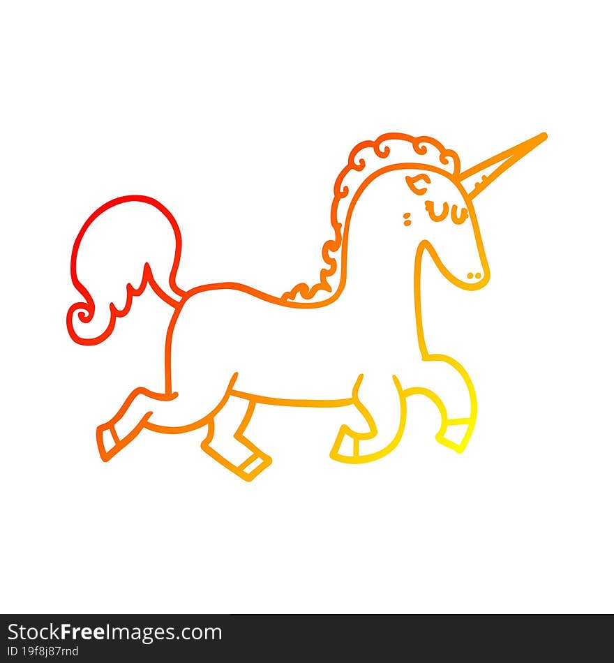 warm gradient line drawing cartoon unicorn