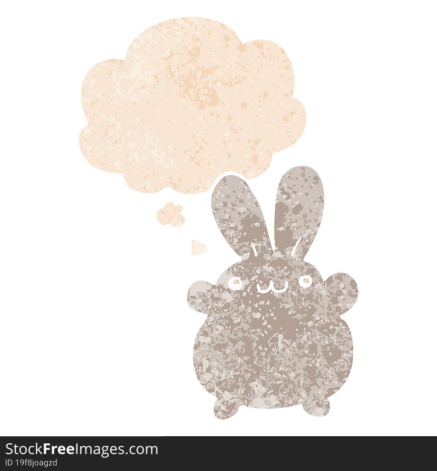 Cartoon Rabbit And Thought Bubble In Retro Textured Style