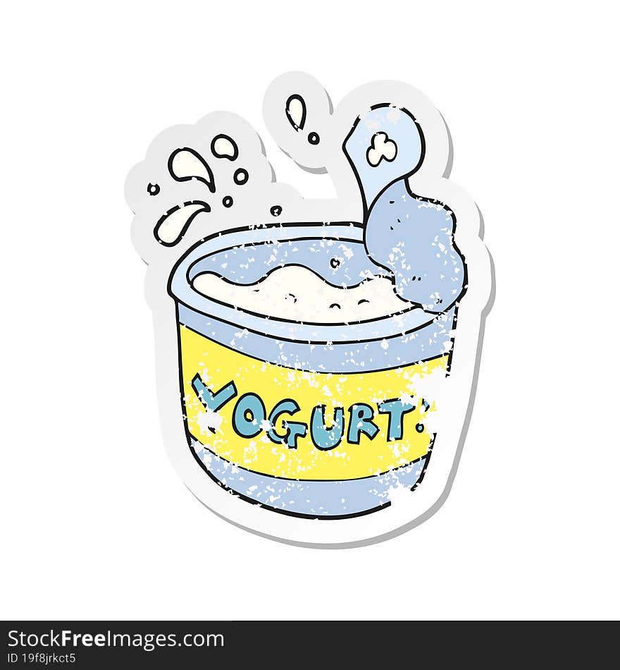 Retro Distressed Sticker Of A Cartoon Yogurt