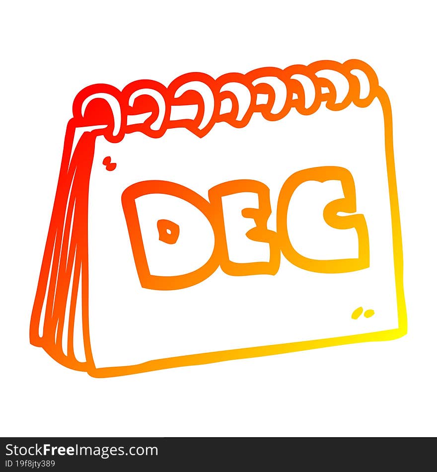 warm gradient line drawing of a cartoon calendar showing month of december