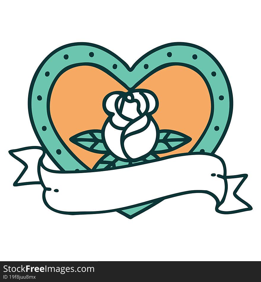 Tattoo Style Icon Of A Heart Rose And Banner