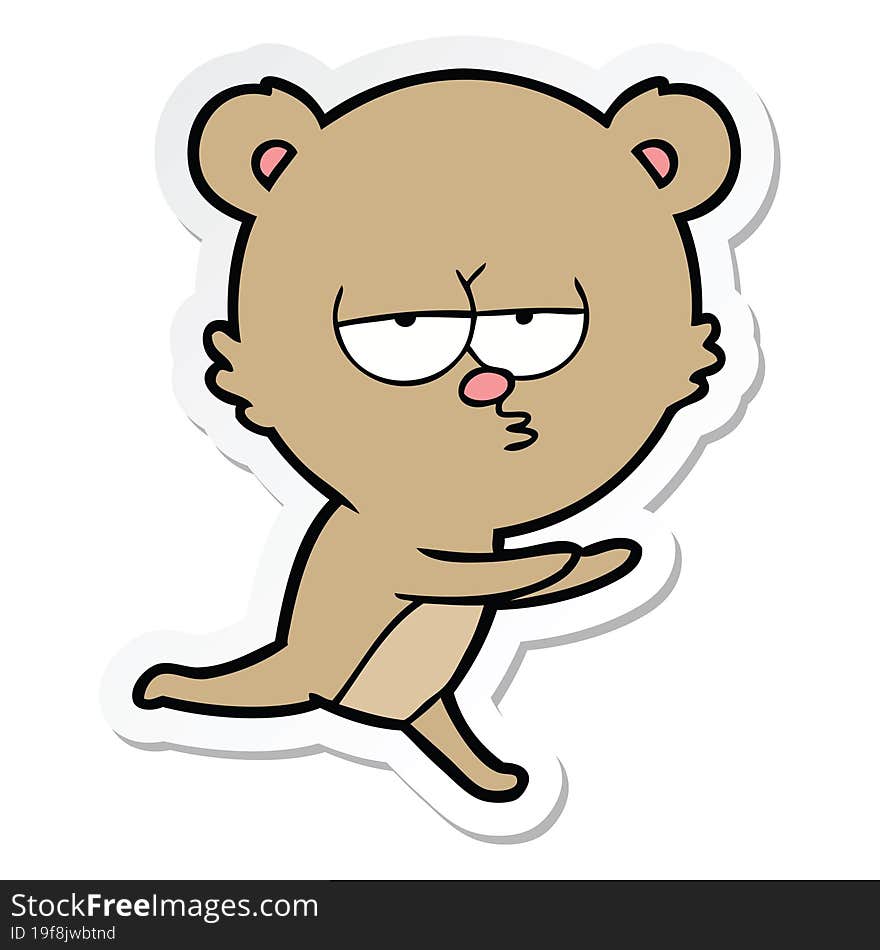 sticker of a bored bear cartoon