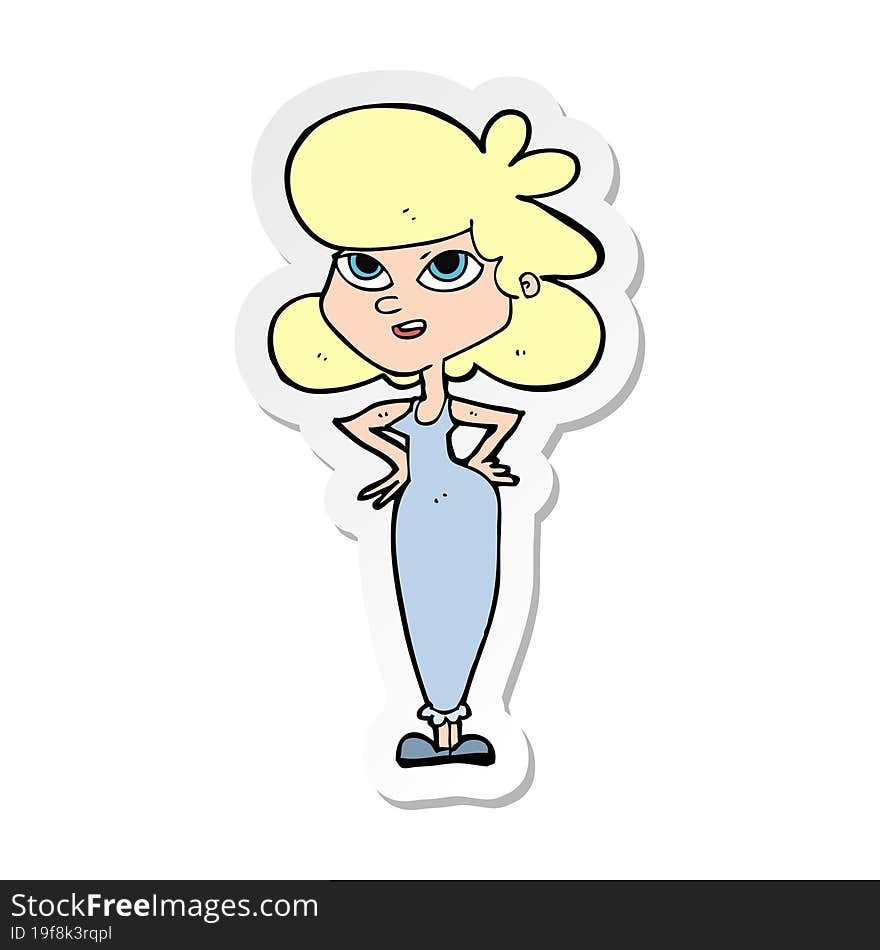 sticker of a cartoon girl with hands on hips