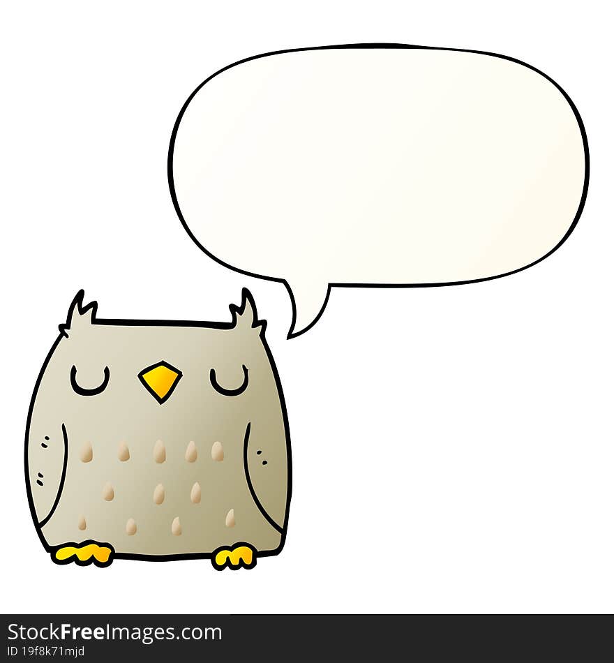 cute cartoon owl and speech bubble in smooth gradient style