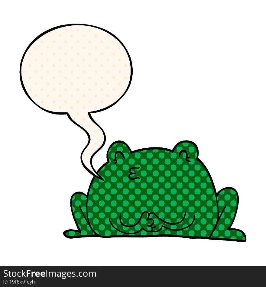 cute cartoon frog and speech bubble in comic book style