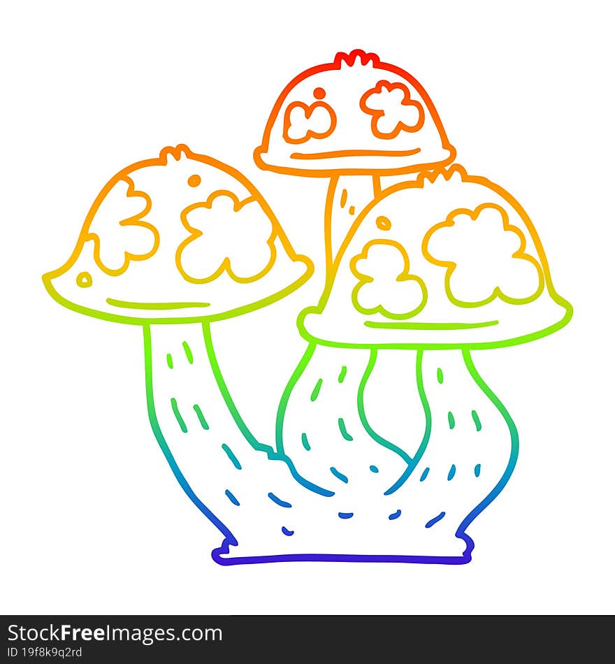 rainbow gradient line drawing cartoon mushrooms