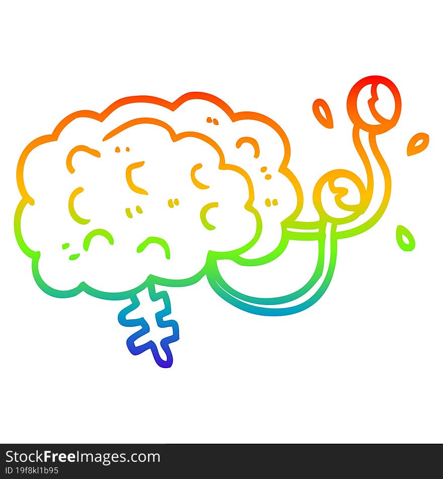 Rainbow Gradient Line Drawing Cartoon Monster Brain