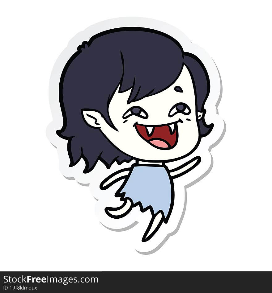 sticker of a cartoon laughing vampire girl