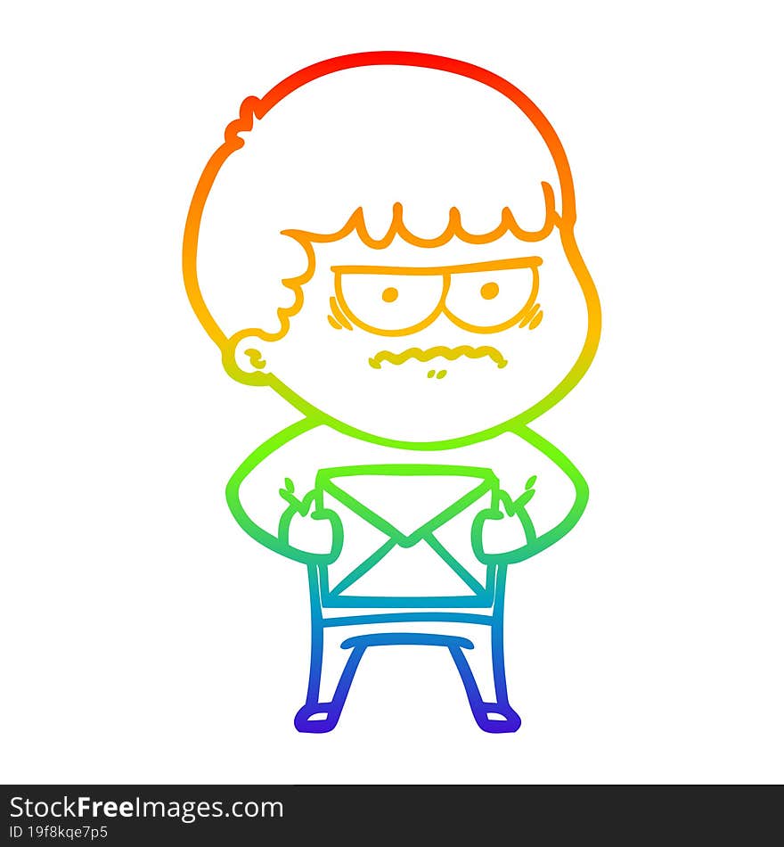 Rainbow Gradient Line Drawing Cartoon Annoyed Man