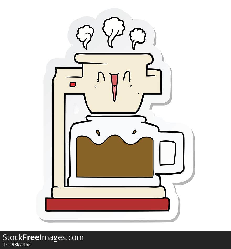 sticker of a steaming hot coffee pot