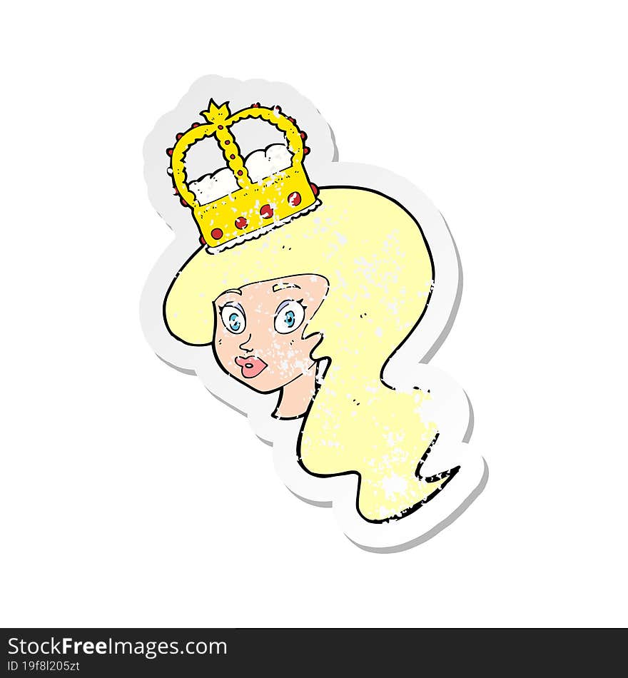 Retro Distressed Sticker Of A Cartoon Person Wearing Crown