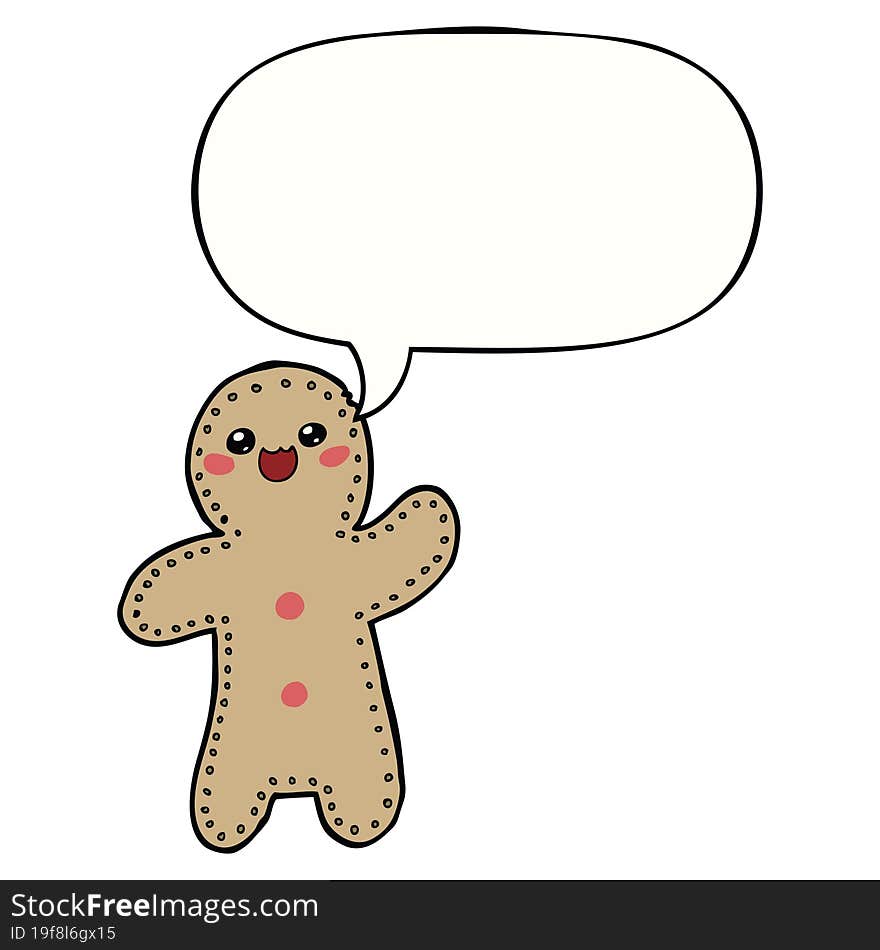 cartoon gingerbread man and speech bubble