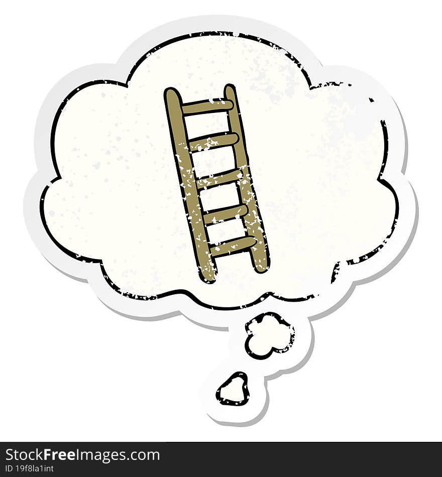 cartoon ladder and thought bubble as a distressed worn sticker