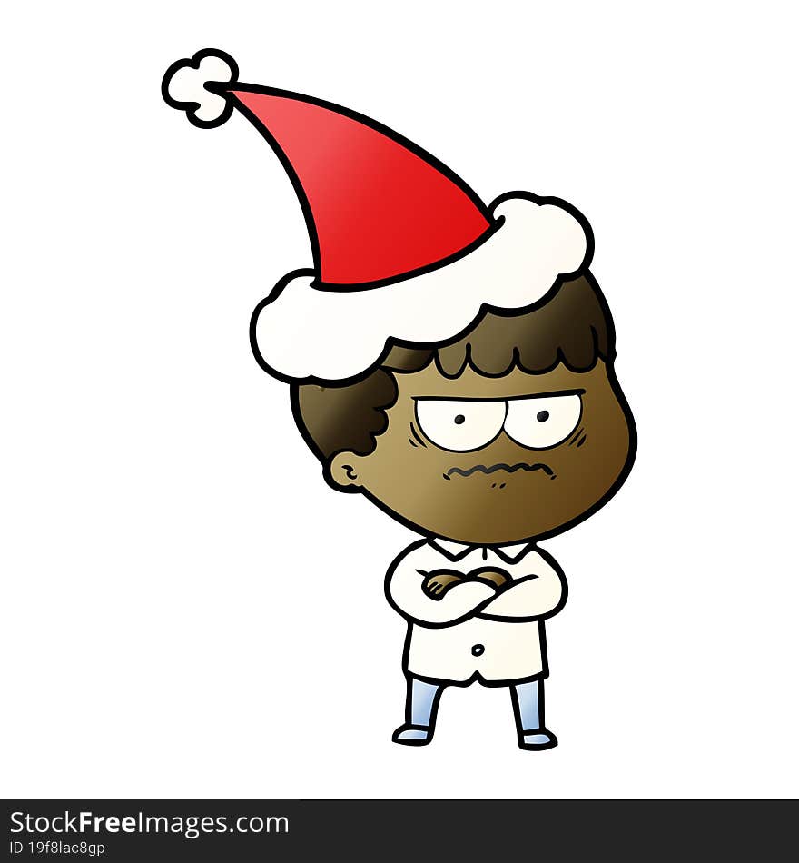 Gradient Cartoon Of An Annoyed Man Wearing Santa Hat