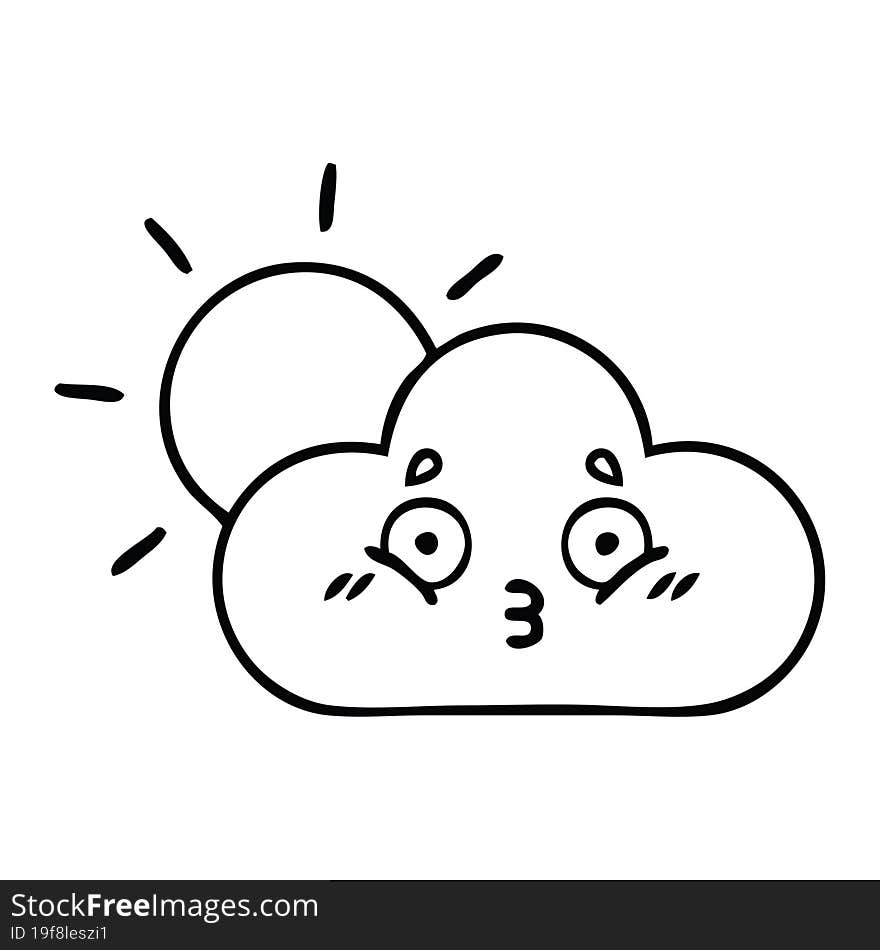 Line Drawing Cartoon Sunshine And Cloud