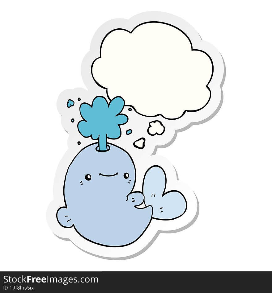 Cartoon Whale Spouting Water And Thought Bubble As A Printed Sticker