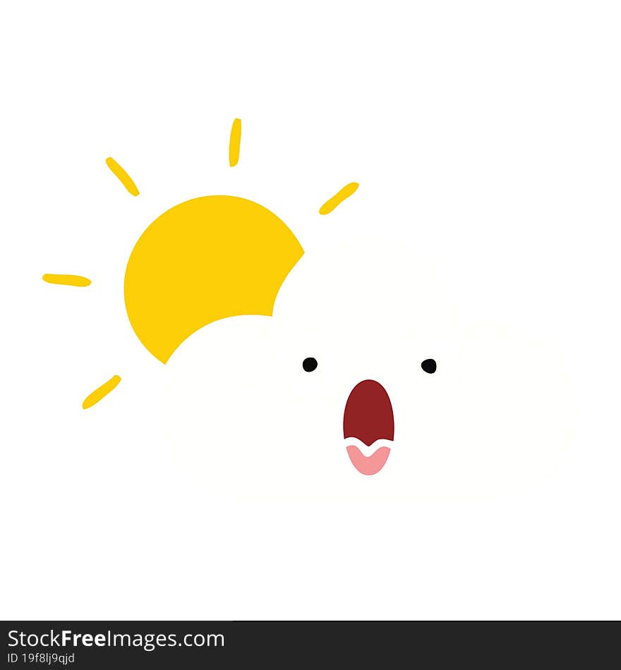 Flat Color Retro Cartoon Sunshine And Cloud