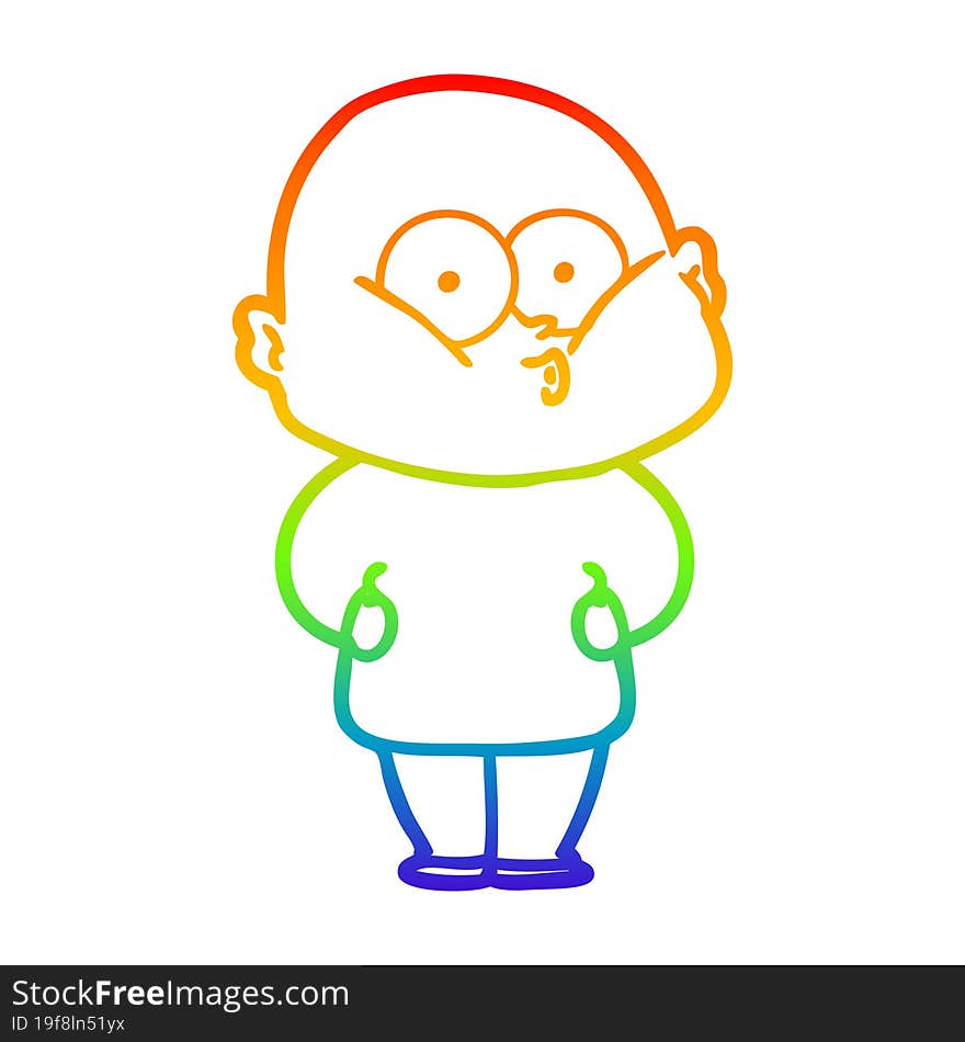 Rainbow Gradient Line Drawing Cartoon Bald Man Staring