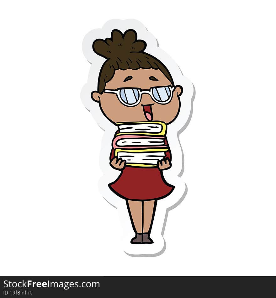 sticker of a cartoon happy woman wearing spectacles