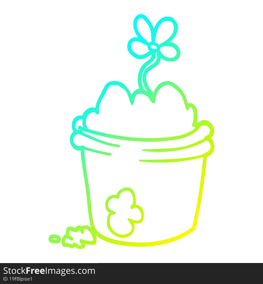 cold gradient line drawing cartoon flower pot