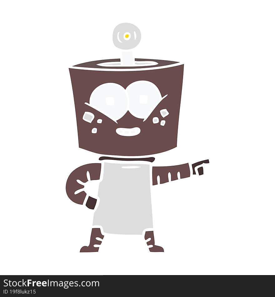 happy flat color style cartoon robot pointing