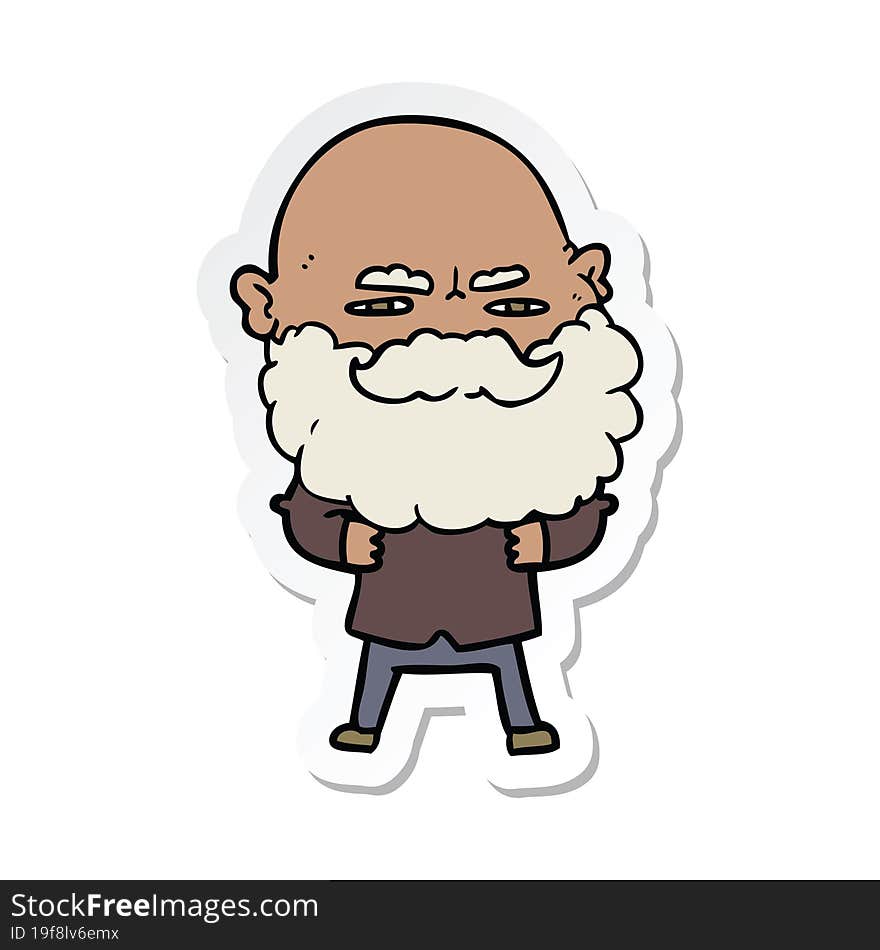 sticker of a cartoon man with beard frowning