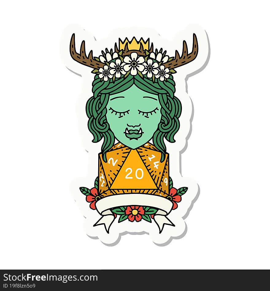 Orc Druid Character With Natural Twenty Dice Roll Sticker