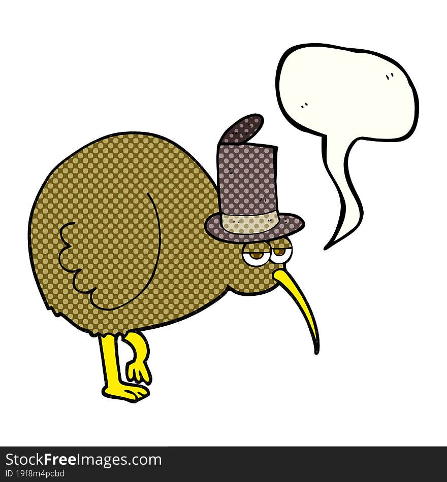 freehand drawn comic book speech bubble cartoon kiwi bird