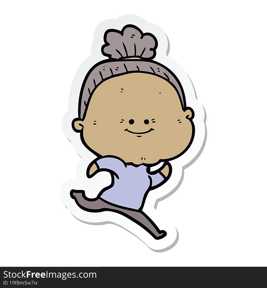 sticker of a cartoon happy old woman