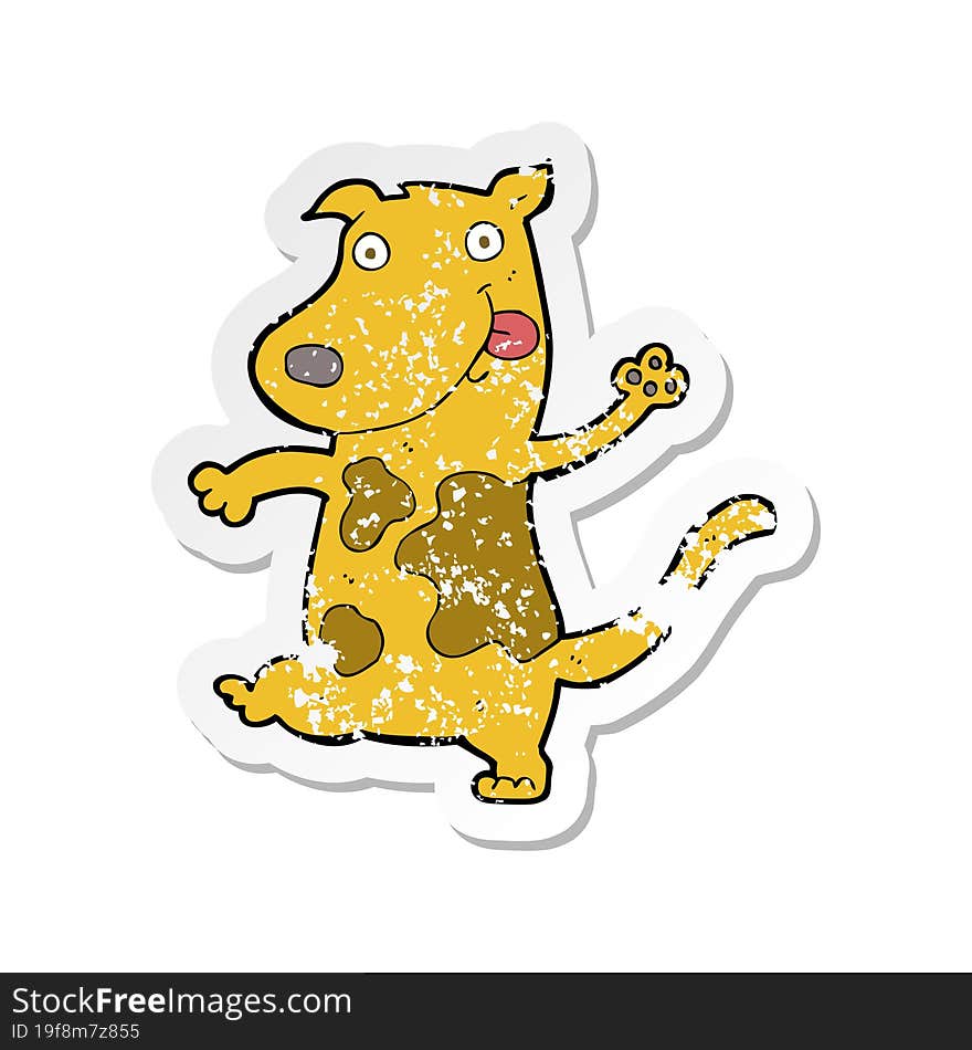 retro distressed sticker of a cartoon happy dog