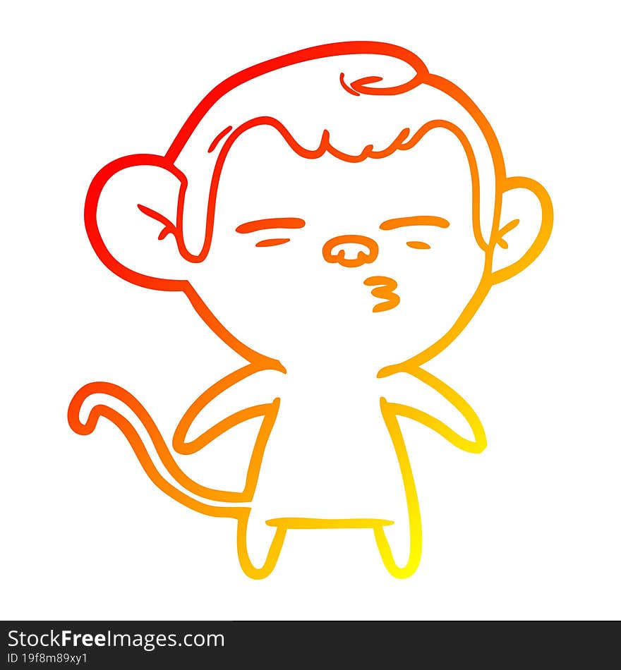 warm gradient line drawing cartoon suspicious monkey