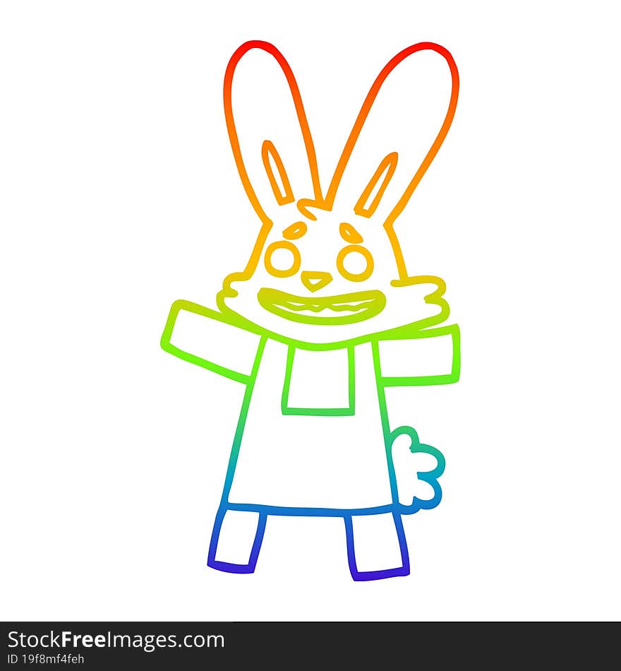 Rainbow Gradient Line Drawing Cartoon Smiling Rabbit