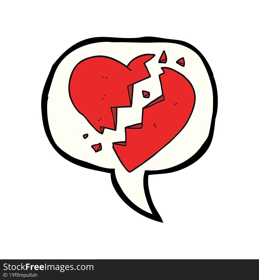 freehand drawn speech bubble cartoon broken heart